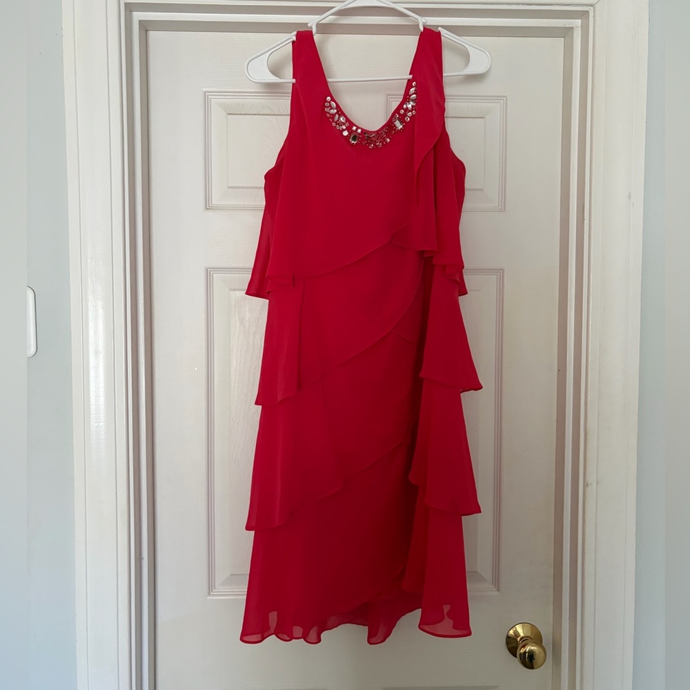 SLNY Vibrant Red Asymmetrical Dress